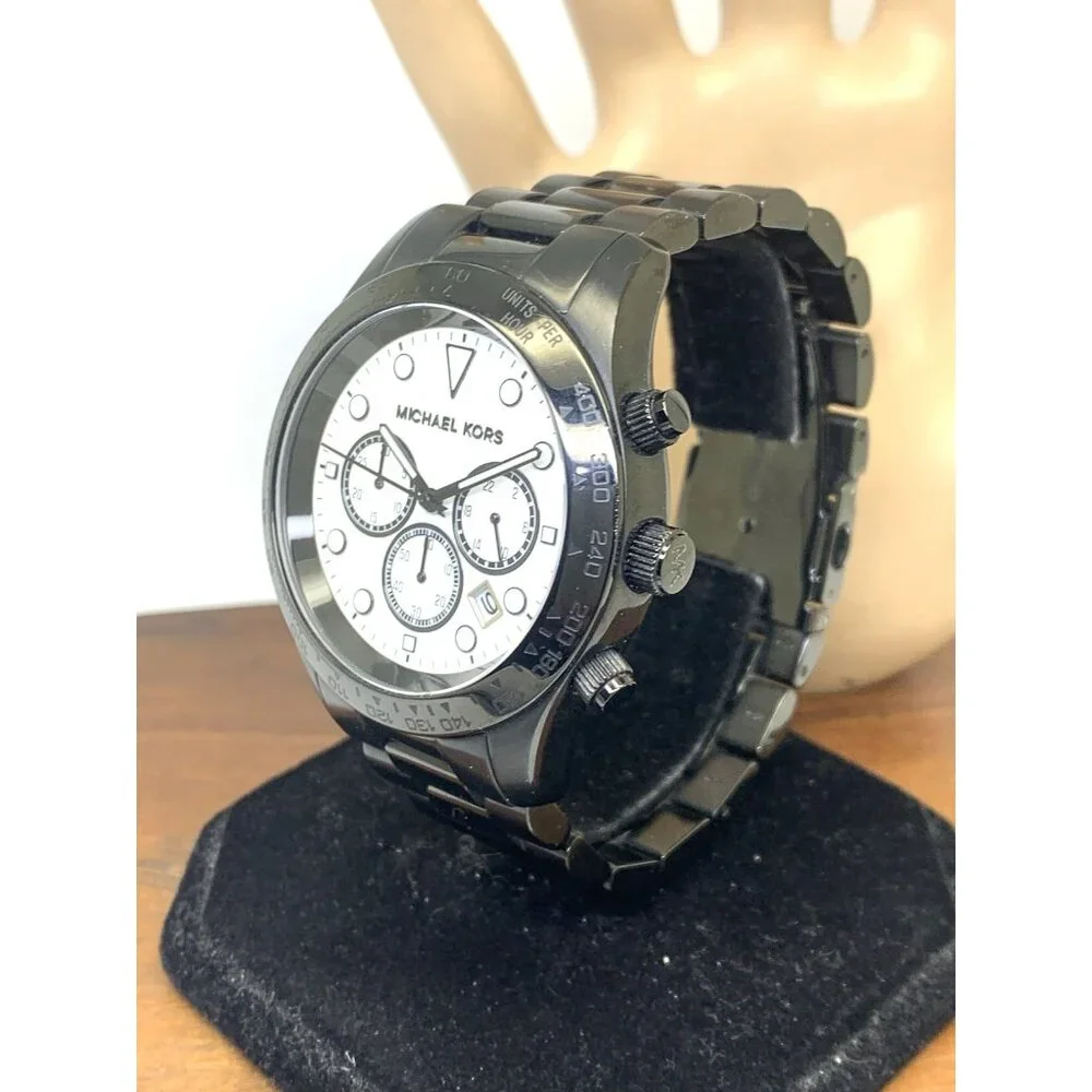 Michael Kors Men's Watch MK6083 Layton Quartz White Dial Black Steel 44mm